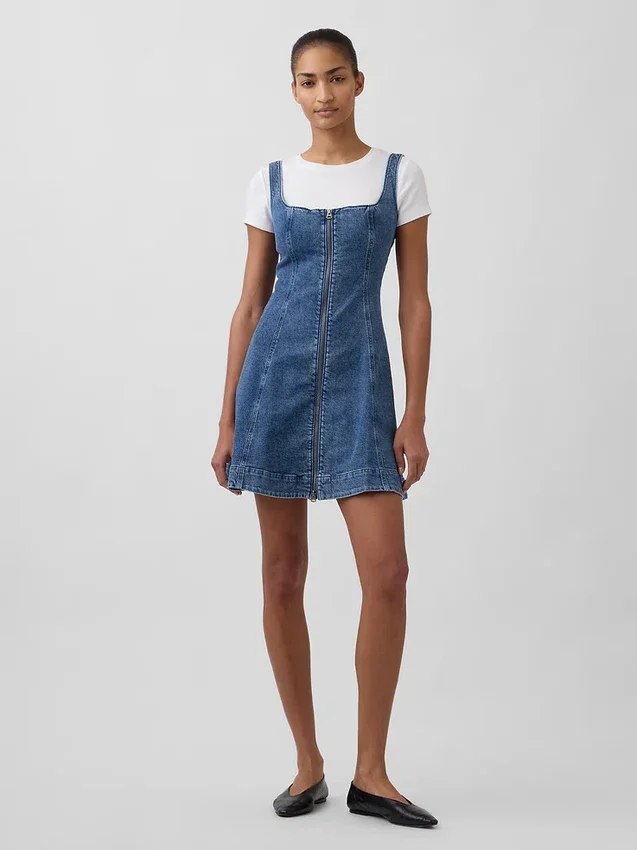 Minikjole i denim med glidelås foran