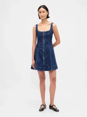 Minikjole i denim med glidelås foran