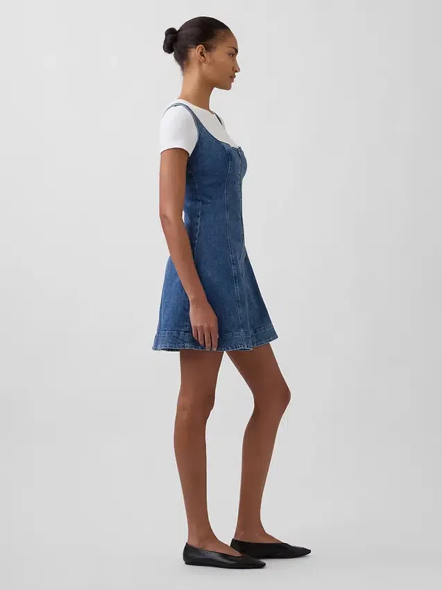 Minikjole i denim med glidelås foran