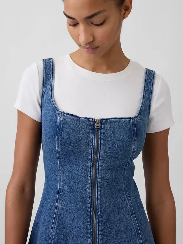 Minikjole i denim med glidelås foran