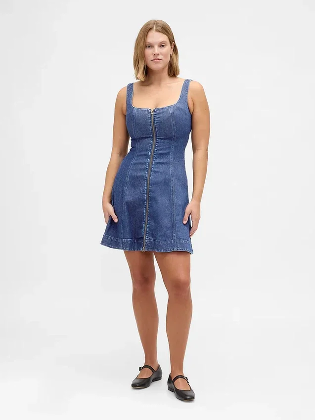 Minikjole i denim med glidelås foran