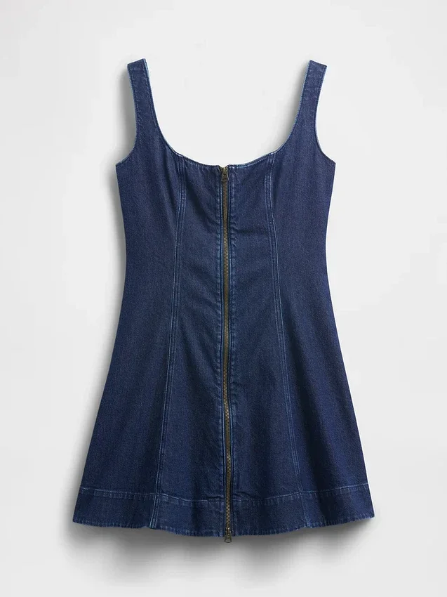 Minikjole i denim med glidelås foran