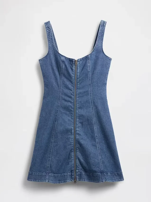 Minikjole i denim med glidelås foran