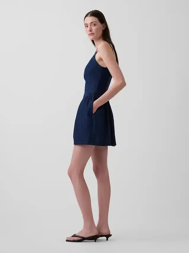 Minikjole i denim med lav midje