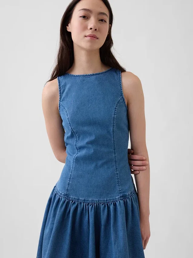 Minikjole i denim med lav midje