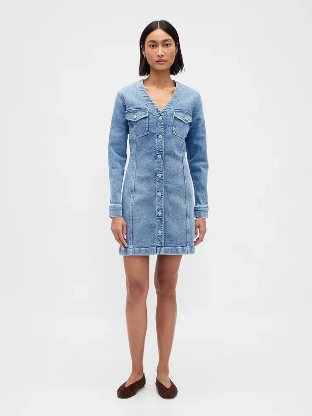 Minikjole i denim med lommer