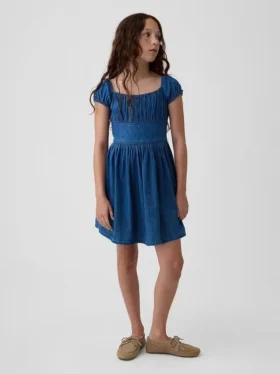 Minikjole i denim med puffermmer til barn