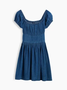Minikjole i denim med puffermmer til barn