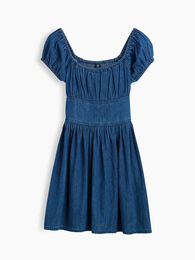 Minikjole i denim med puffermmer til barn