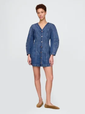 Minikjole i denim med tønneformede ermer