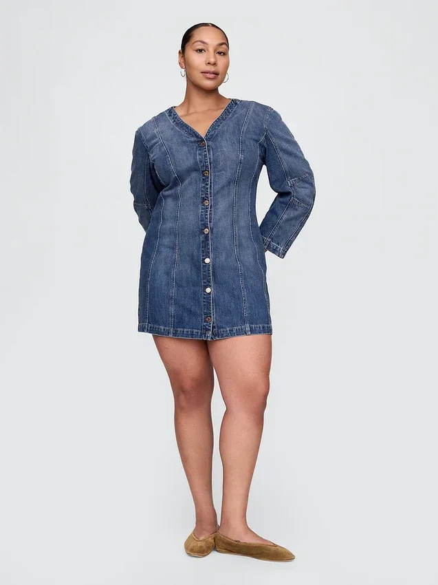 Minikjole i denim med tønneformede ermer