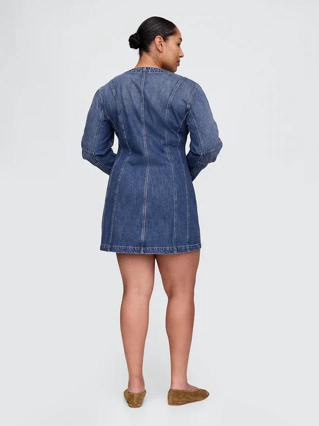Minikjole i denim med tønneformede ermer