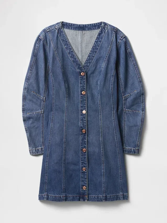 Minikjole i denim med tønneformede ermer