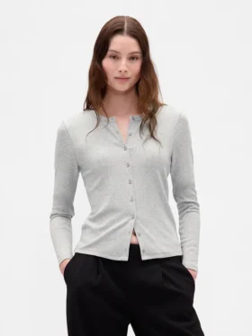 Moderne cardigan med rund hals