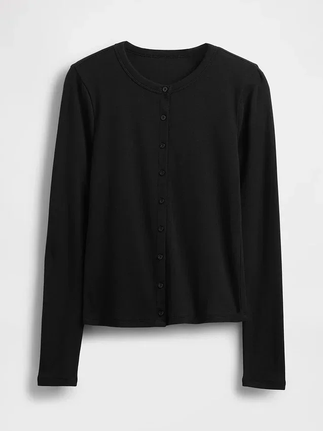 Moderne cardigan med rund hals