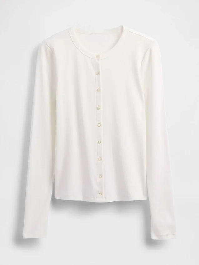 Moderne cardigan med rund hals