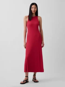 Moderne maxi-kjole med ribbet innebygd BH