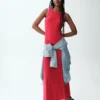 Moderne maxi-kjole med ribbet innebygd BH