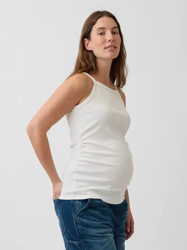 Moderne tank-top med forklehals for mammaklær