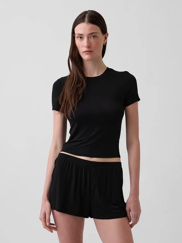Myk modal-ribbet pyjamas-T-skjorte
