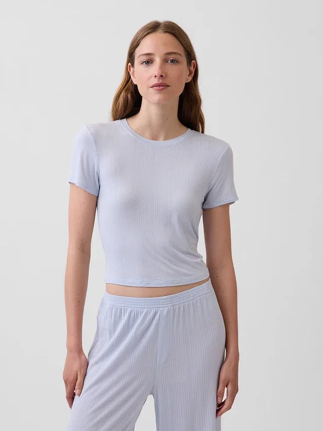 Myk modal-ribbet pyjamas-T-skjorte