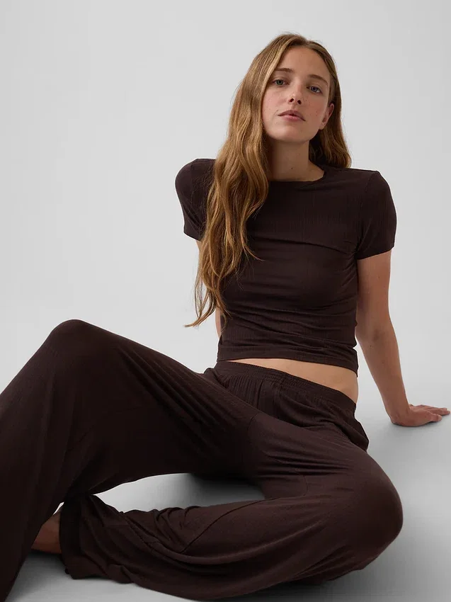 Myk modal-ribbet pyjamas-T-skjorte
