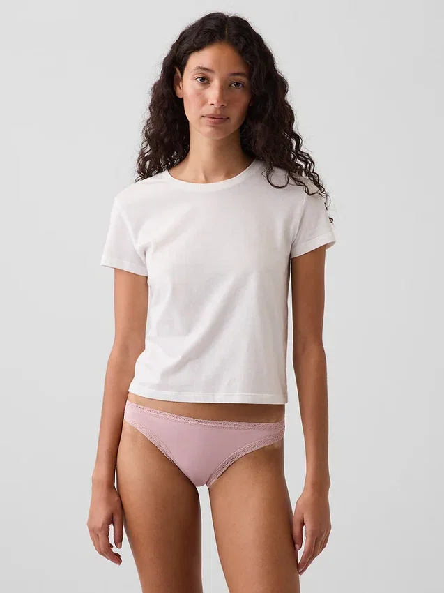 Mykeste økologisk stretchbomulls-bikini med blonder
