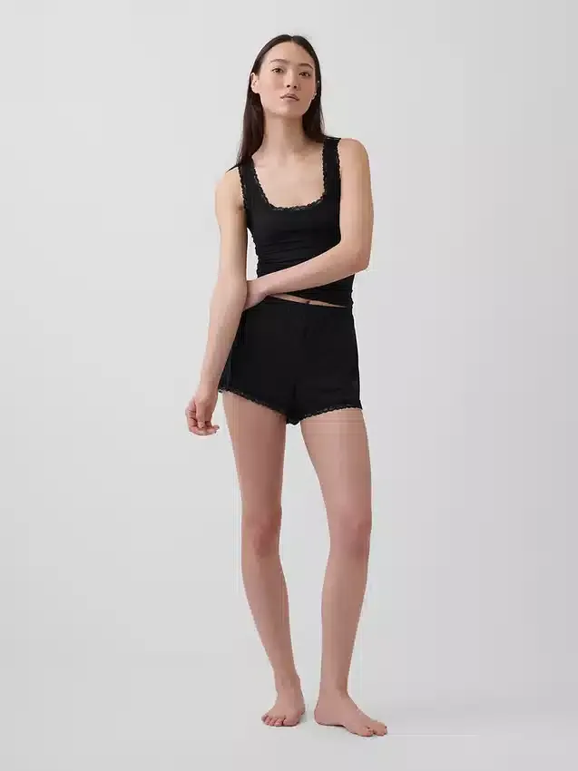 Mykeste pyjamas-Shorts i modal med blonder
