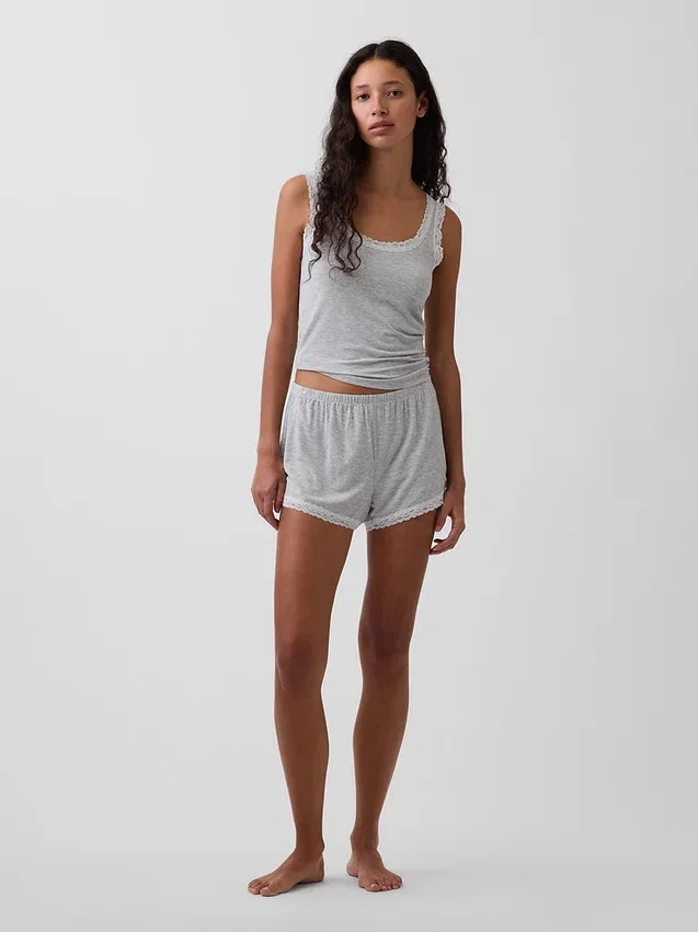 Mykeste pyjamas-Shorts i modal med blonder