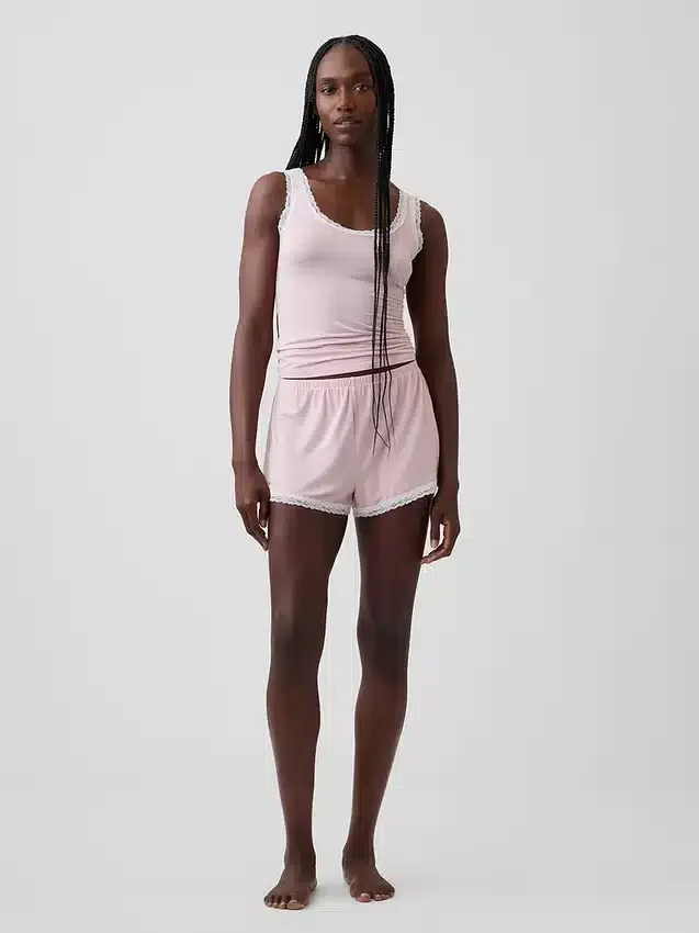 Mykeste pyjamas-Shorts i modal med blonder