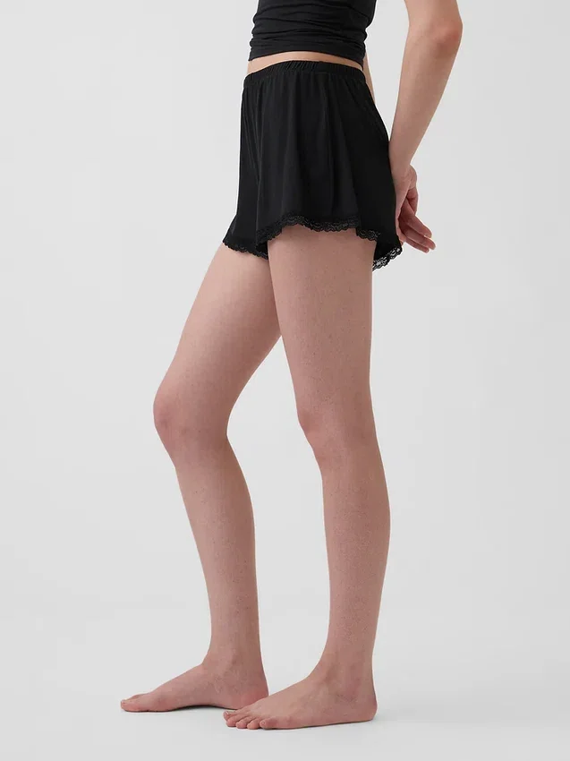 Mykeste pyjamas-Shorts i modal med blonder