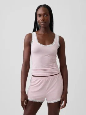Mykeste pyjamas-tanktop i modal med blonderkant
