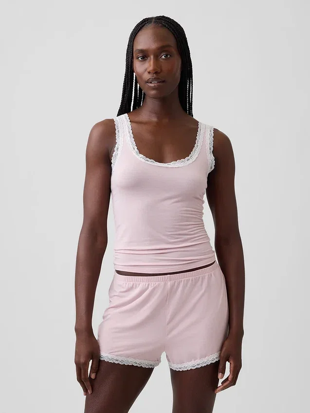 Mykeste pyjamas-tanktop i modal med blonderkant