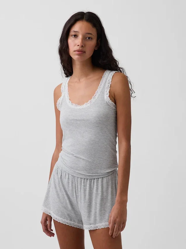 Mykeste pyjamas-tanktop i modal med blonderkant