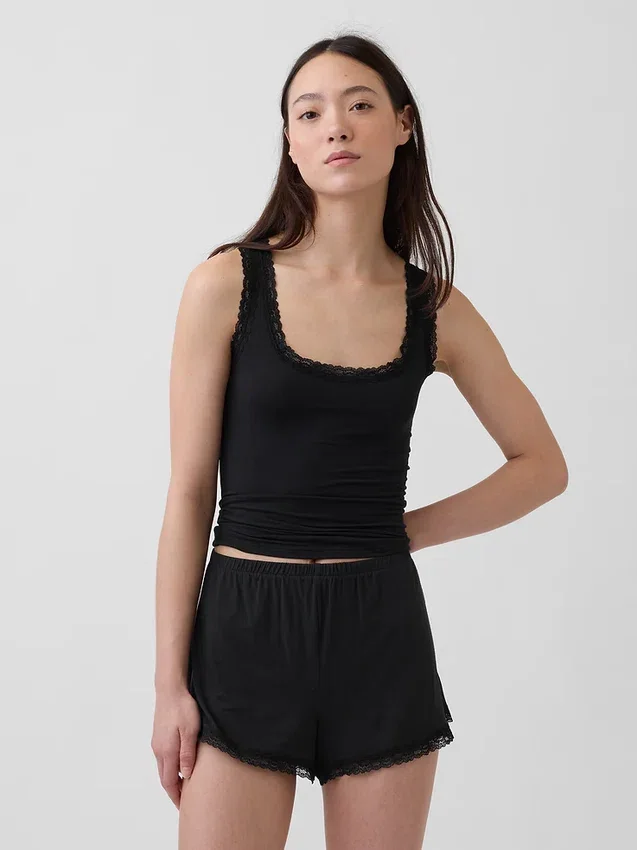 Mykeste pyjamas-tanktop i modal med blonderkant
