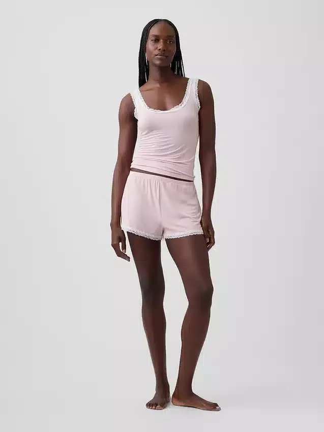 Mykeste pyjamas-tanktop i modal med blonderkant