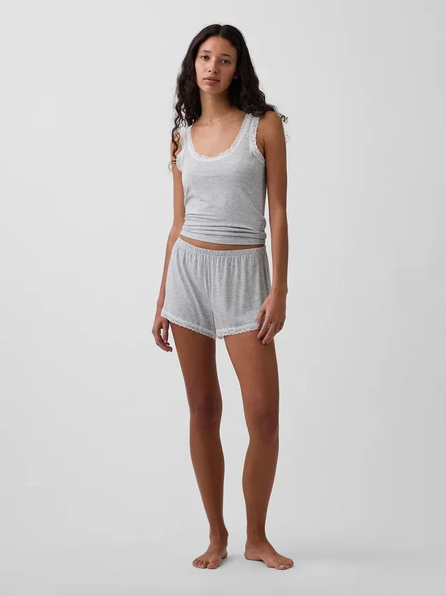 Mykeste pyjamas-tanktop i modal med blonderkant
