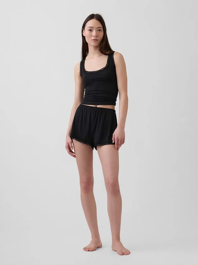 Mykeste pyjamas-tanktop i modal med blonderkant