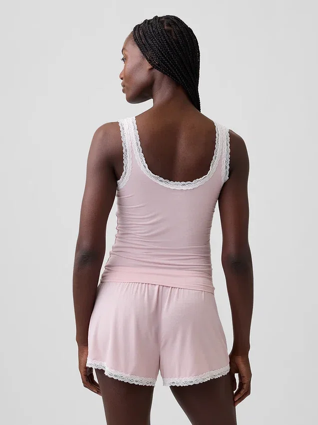 Mykeste pyjamas-tanktop i modal med blonderkant