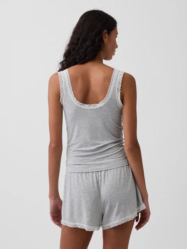 Mykeste pyjamas-tanktop i modal med blonderkant