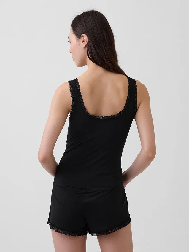 Mykeste pyjamas-tanktop i modal med blonderkant