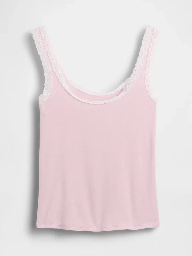Mykeste pyjamas-tanktop i modal med blonderkant