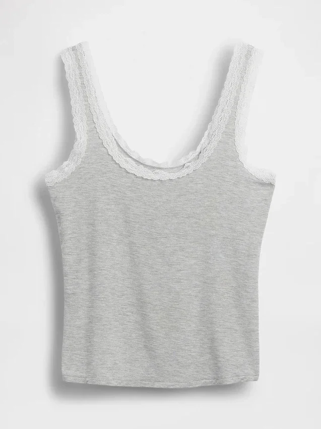 Mykeste pyjamas-tanktop i modal med blonderkant