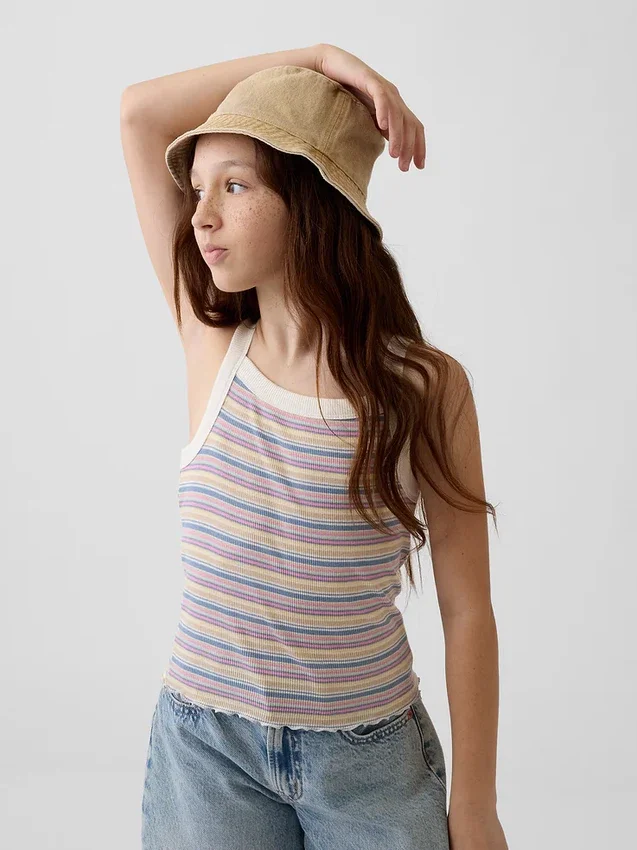 Overfarget denim-bøttehatt for barn