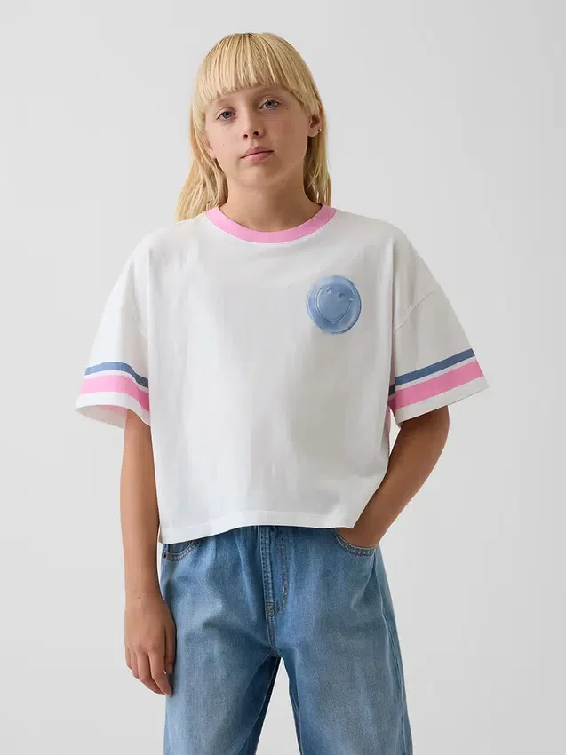 Oversized, boksformet T-skjorte med grafisk trykk for barn