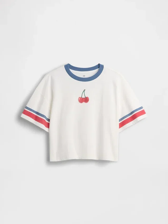 Oversized, boksformet T-skjorte med grafisk trykk for barn