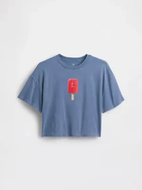 Oversized, boksformet T-skjorte med grafisk trykk for barn