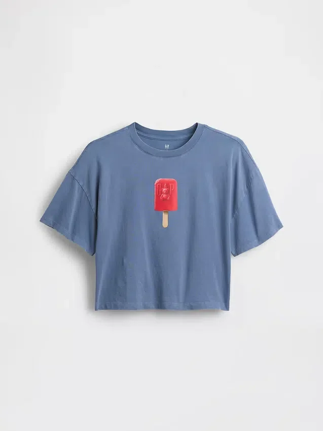 Oversized, boksformet T-skjorte med grafisk trykk for barn
