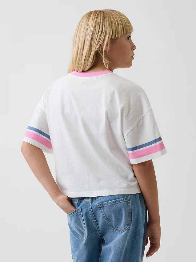 Oversized, boksformet T-skjorte med grafisk trykk for barn