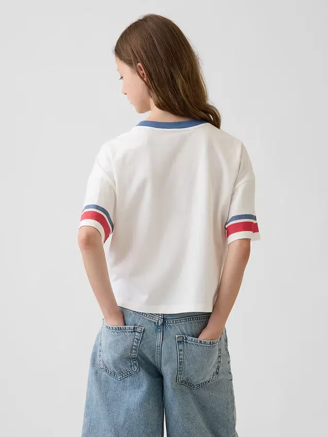Oversized, boksformet T-skjorte med grafisk trykk for barn